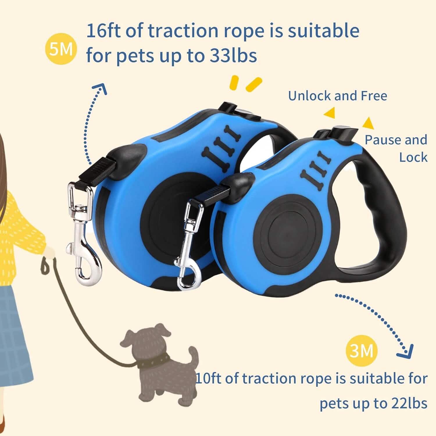 Durable Double Switch Retractable Pet Leash