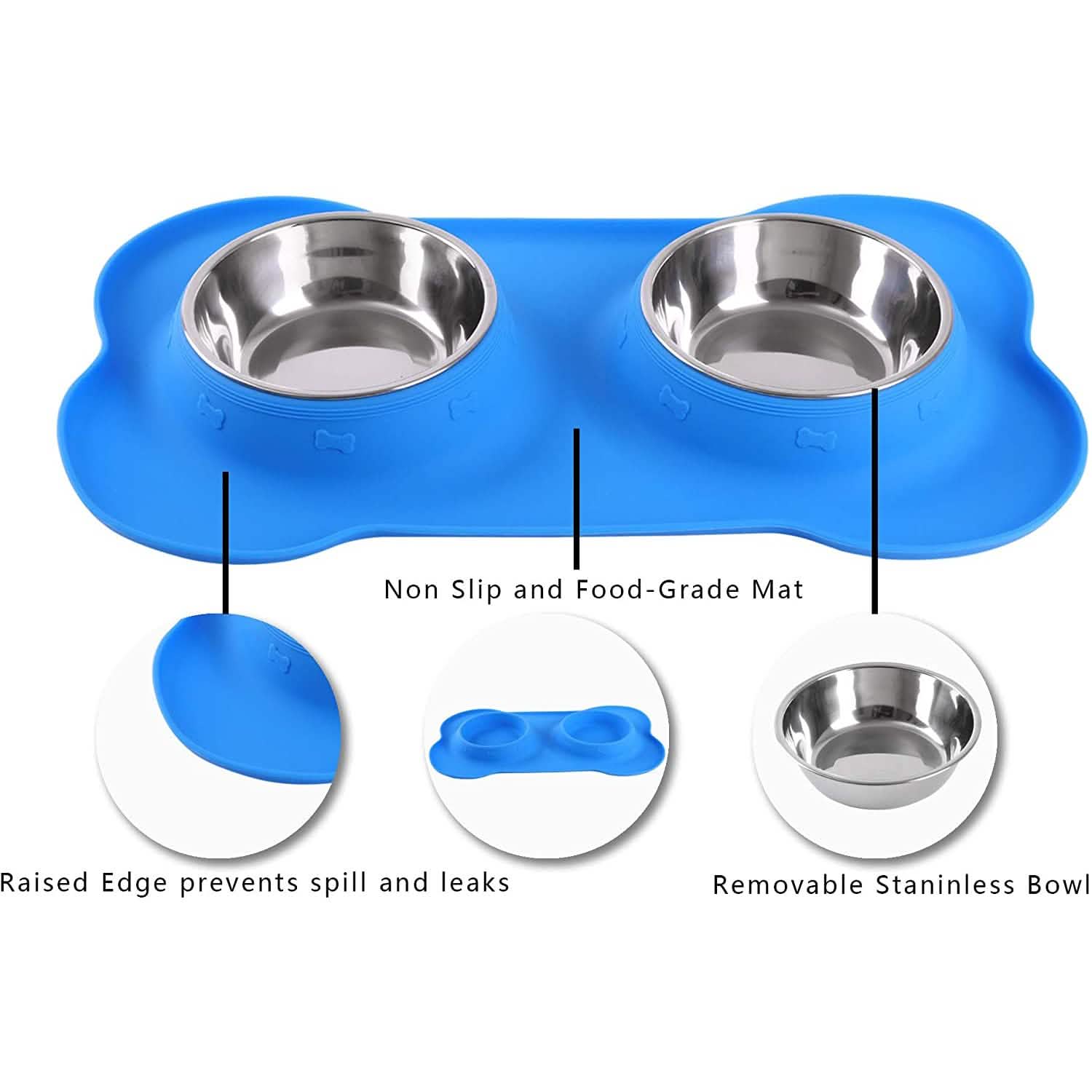 Hubulk 2 Stainless Steel Dog Bowl with No Spill Non-Skid Silicone Mat