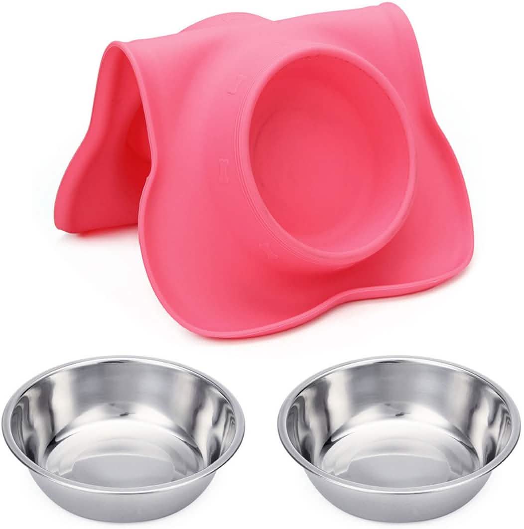 Hubulk 2 Stainless Steel Dog Bowl with No Spill Non-Skid Silicone Mat